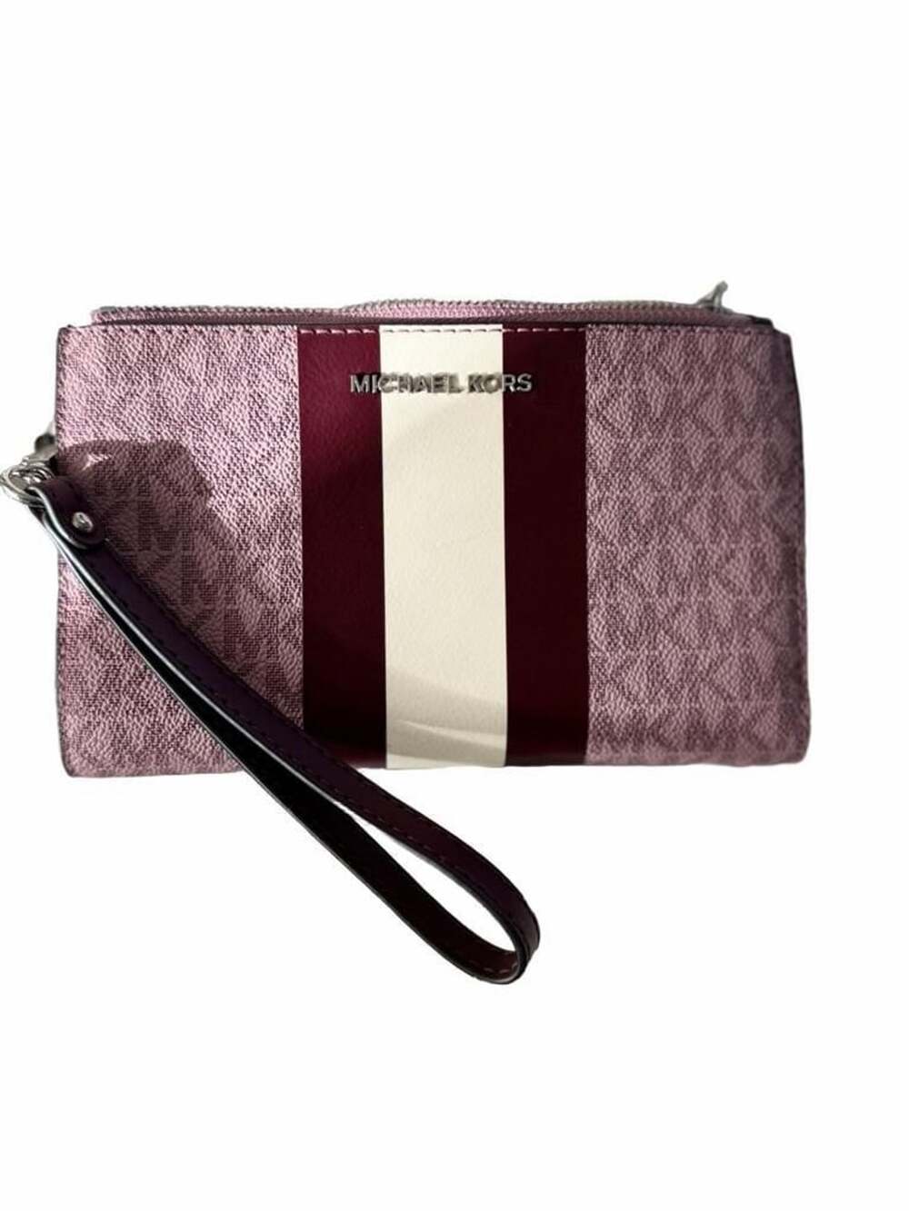 Michael Kors Jet Set Double Zip Wristlet Purple Stripe